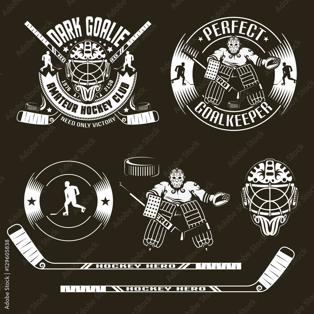 Fototapeta premium Hockey emblems with goalkeeper