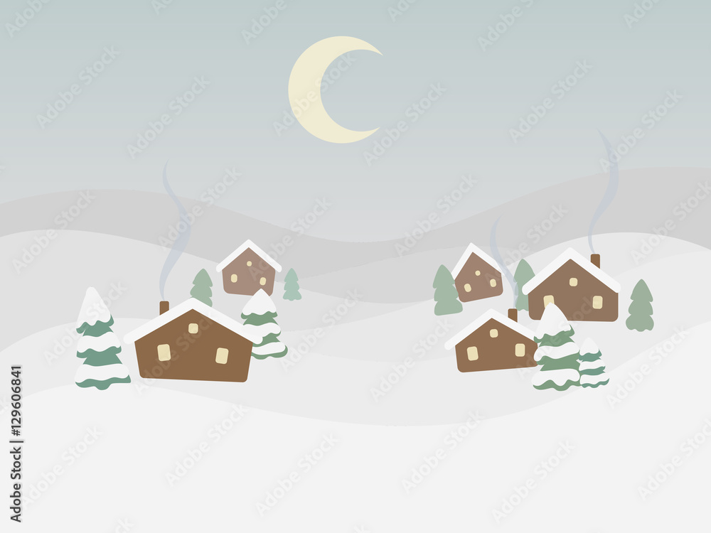 Rural winter landscape cartoon vector illustration