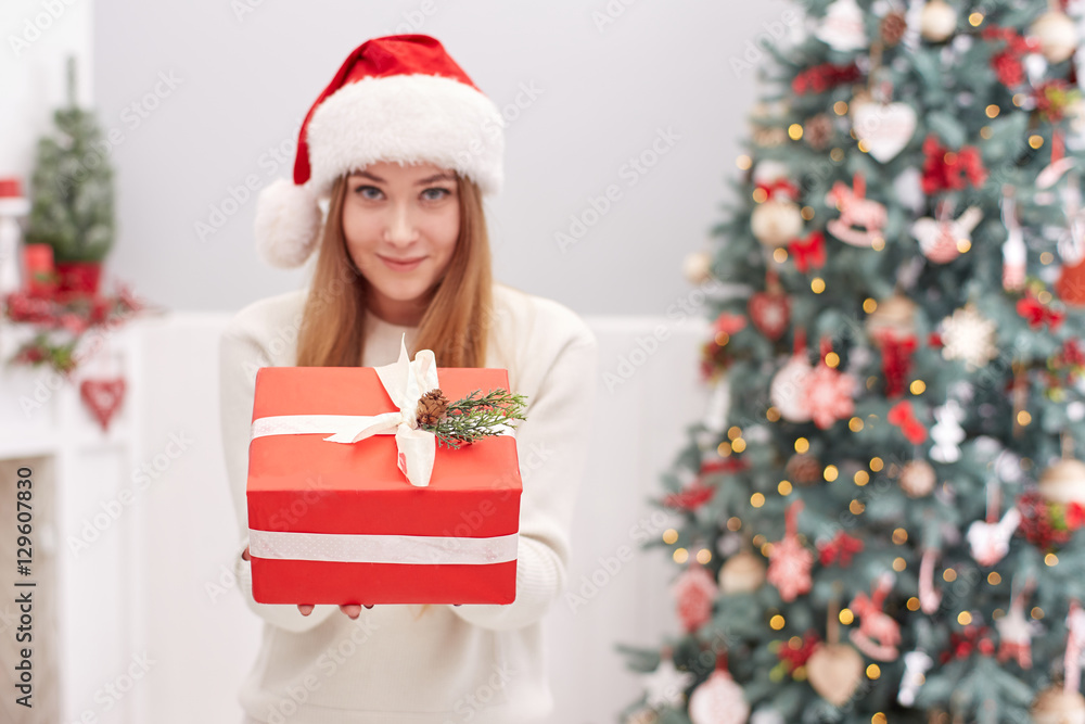 christmas, holidays, celebration and people concept - smiling wo christmas, holidays, celebration and people concept - smiling wo