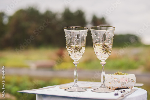 Two glasses of champagne at wedding ceremony