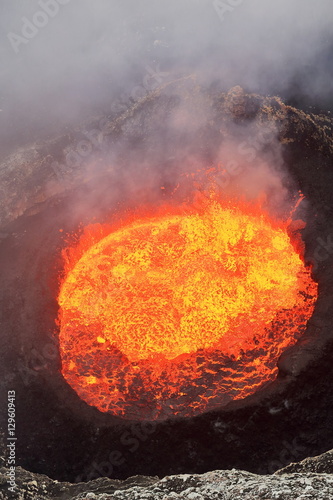 Bubbling burning lava lake inside Mount Marum. Ambrym island-Vanuatu. 5935