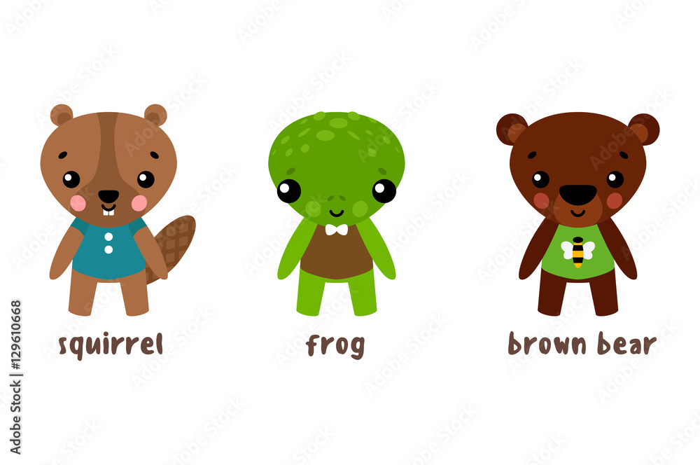 Fototapeta premium Cartoon animal character set. Frog and bear