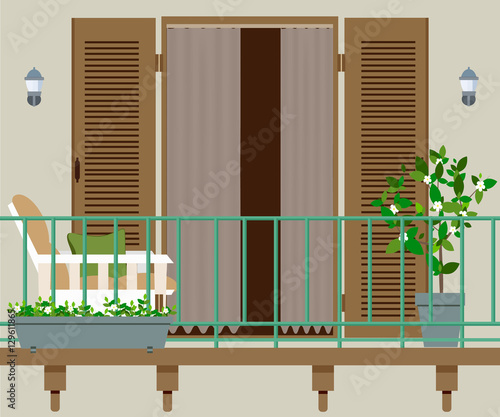 Billede på lærred balcony with furniture and flowerpots