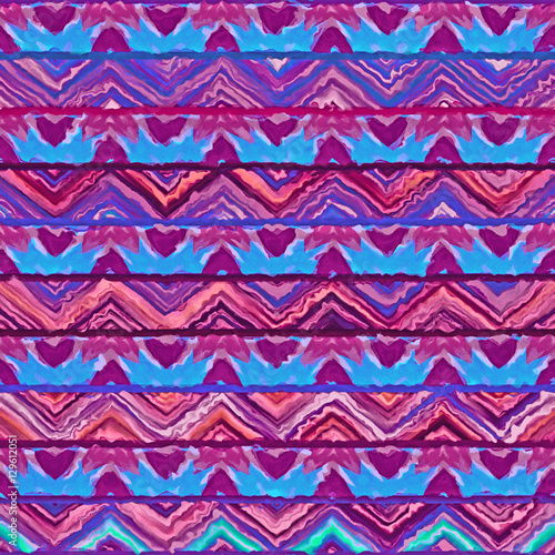 Native seamless watercolor artistic boho style colorful square pattern.