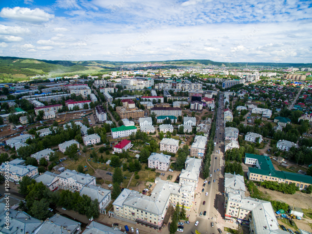 Oktyabrsky city, aerial view. Bashkortostan