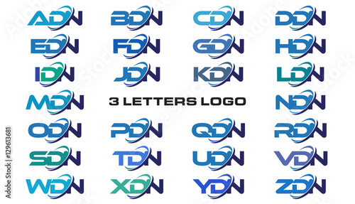 3 letters modern generic swoosh logo ADN, BDN, CDN, DDN, EDN, FDN, GDN, HDN, IDN, JDN, KDN, LDN, MDN, NDN, ODN, PDN, QDN, RDN, SDN, TDN, UDN, VDN, WDN, XDN, YDN, ZDN, 