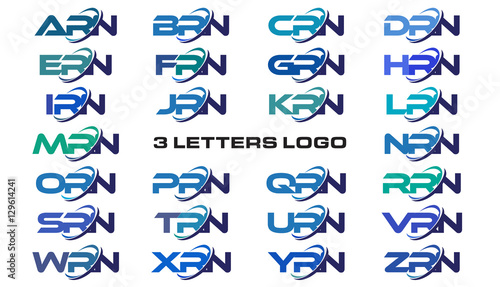 3 letters modern generic swoosh logo ARN, BRN, CRN, DRN, ERN, FRN, GRN, HRN, IRN, JRN, KRN, LRN, MRN, NRN, ORN, PRN, QRN, RRN, SRN, TRN, URN, VRN, WRN, XRN, YRN, ZRN,  photo