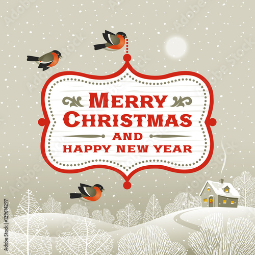Christmas signboard over winter landscape