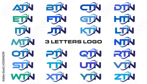 3 letters modern generic swoosh logo ATN, BTN, CTN, DTN, ETN, FTN, GTN, HTN, ITN, JTN, KTN, LTN, MTN, NTN, OTN, PTN, QTN, RTN, STN, TTN, UTN, VTN, WTN, XTN, YTN, ZTN, 