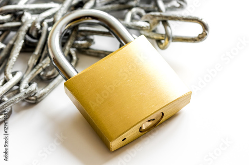 concept data protection metal chain on white background