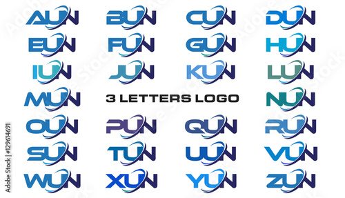 3 letters modern generic swoosh logo AUN, BUN, CUN, DUN, EUN, FUN, GUN, HUN, IUN, JUN, KUN, LUN, MUN, NUN, OUN, PUN, QUN, RUN, SUN, TUN, UUN, VUN, WUN, XUN, YUN, ZUN,  photo
