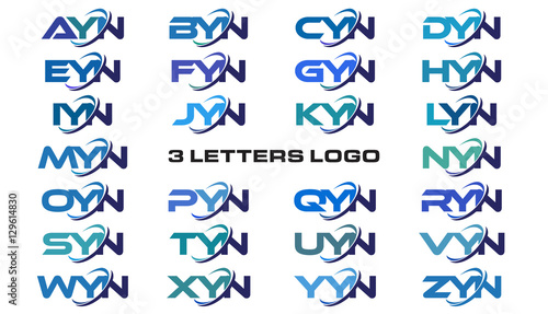 3 letters modern generic swoosh logo AYN, BYN, CYN, DYN, EYN, FYN, GYN, HYN, IYN, JYN, KYN, LYN, MYN, NYN, OYN, PYN, QYN, RYN, SYN, TYN, UYN, VYN, WYN, XYN, YYN, ZYN,  photo