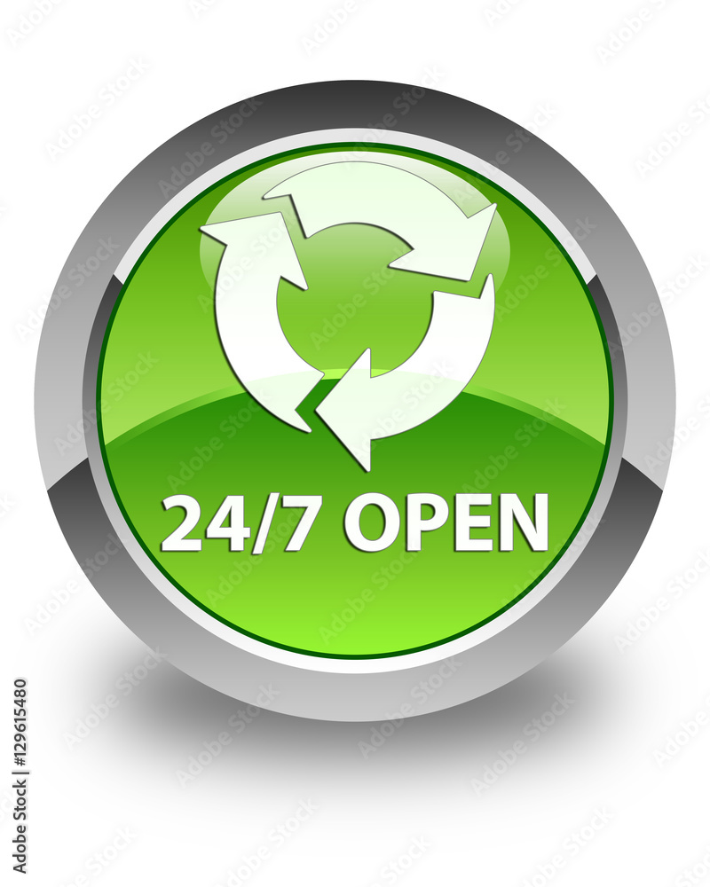 24/7 open glossy green round button 24/7 open glossy green round button