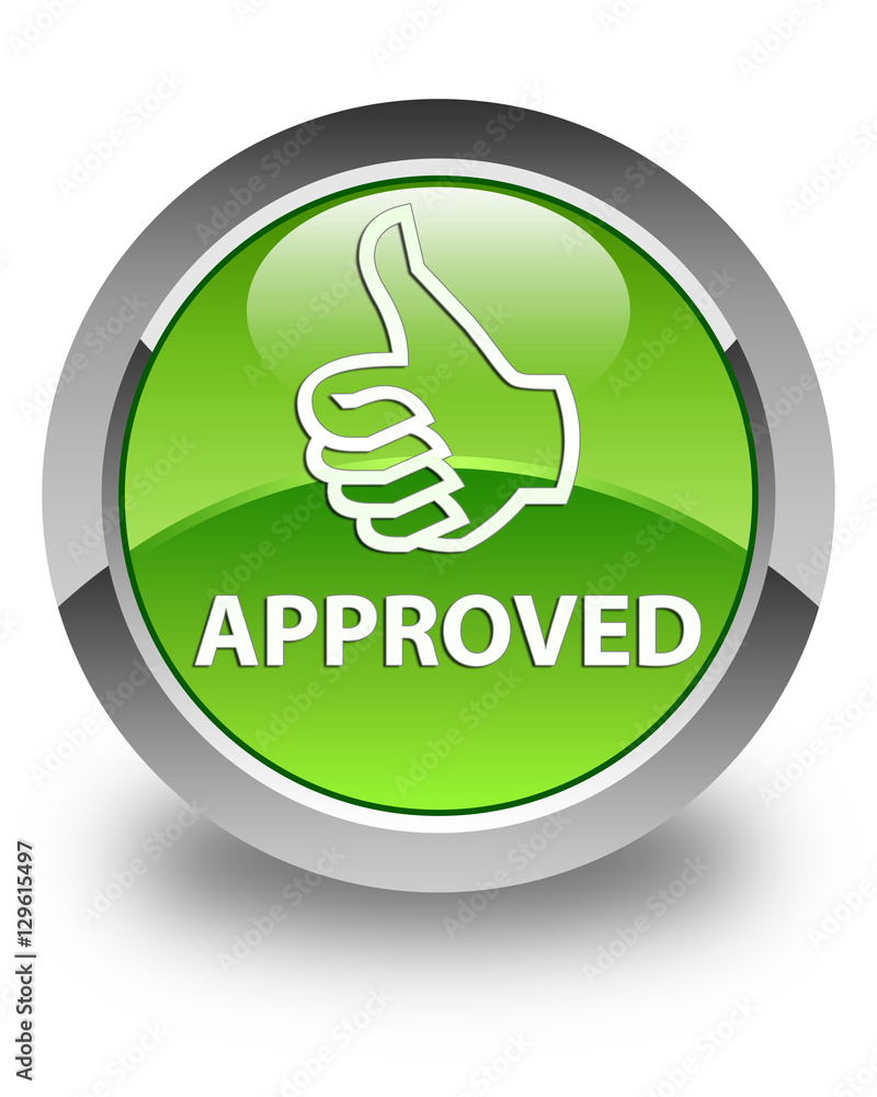 Approved (thumbs up icon) glossy green round button Approved (thumbs up icon) glossy green round button