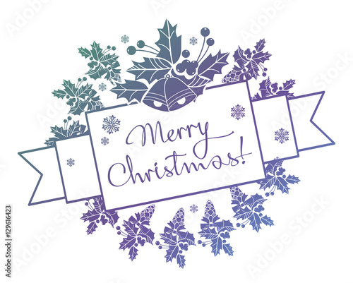 Christmas round label with holiday decorations