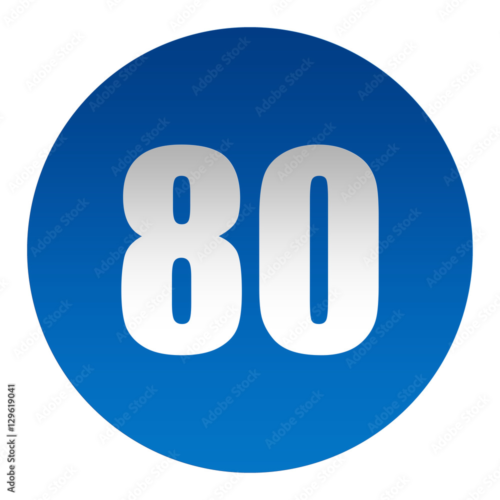 Ottonta dentro cerchio blu isolato su sfondo bianco Ottonta dentro cerchio blu isolato su sfondo bianco