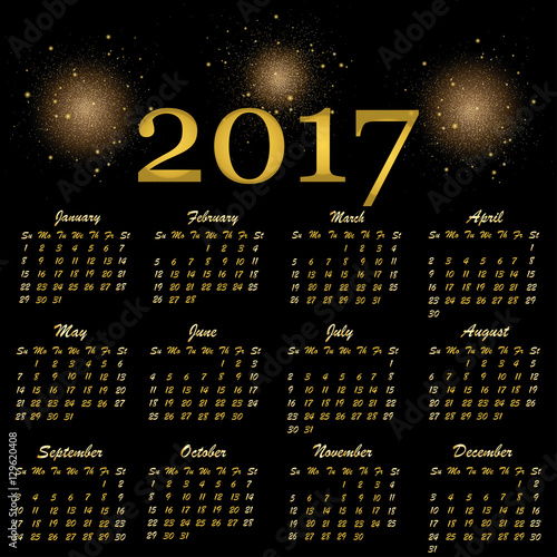 eps 10 vector 2017 Happy new year luxury calendar cover with sparkling golden fireworks