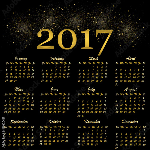 eps 10 vector 2017 Happy new year luxury calendar cover with sparkling golden fireworks