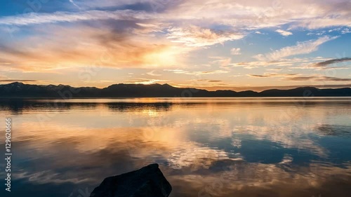 Sunset at Lake Tahoe in November with clouds 4K