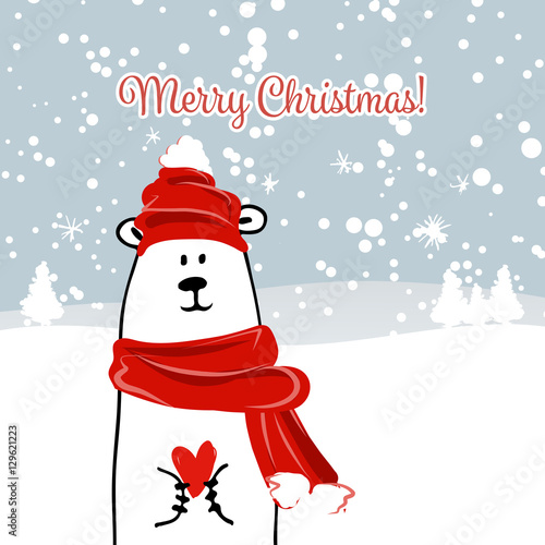 Christmas card with white santa bear