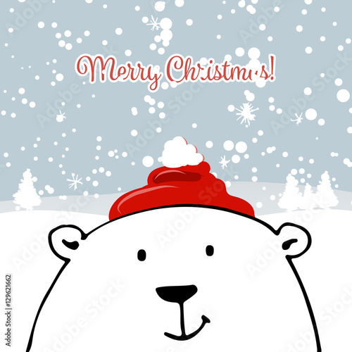 Christmas card with white santa bear