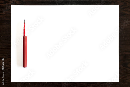 Red pen Isolated on a white paper sheet, template ready for your design