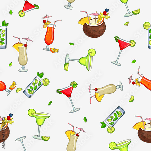 Seamless vector pattern of the different cocktails