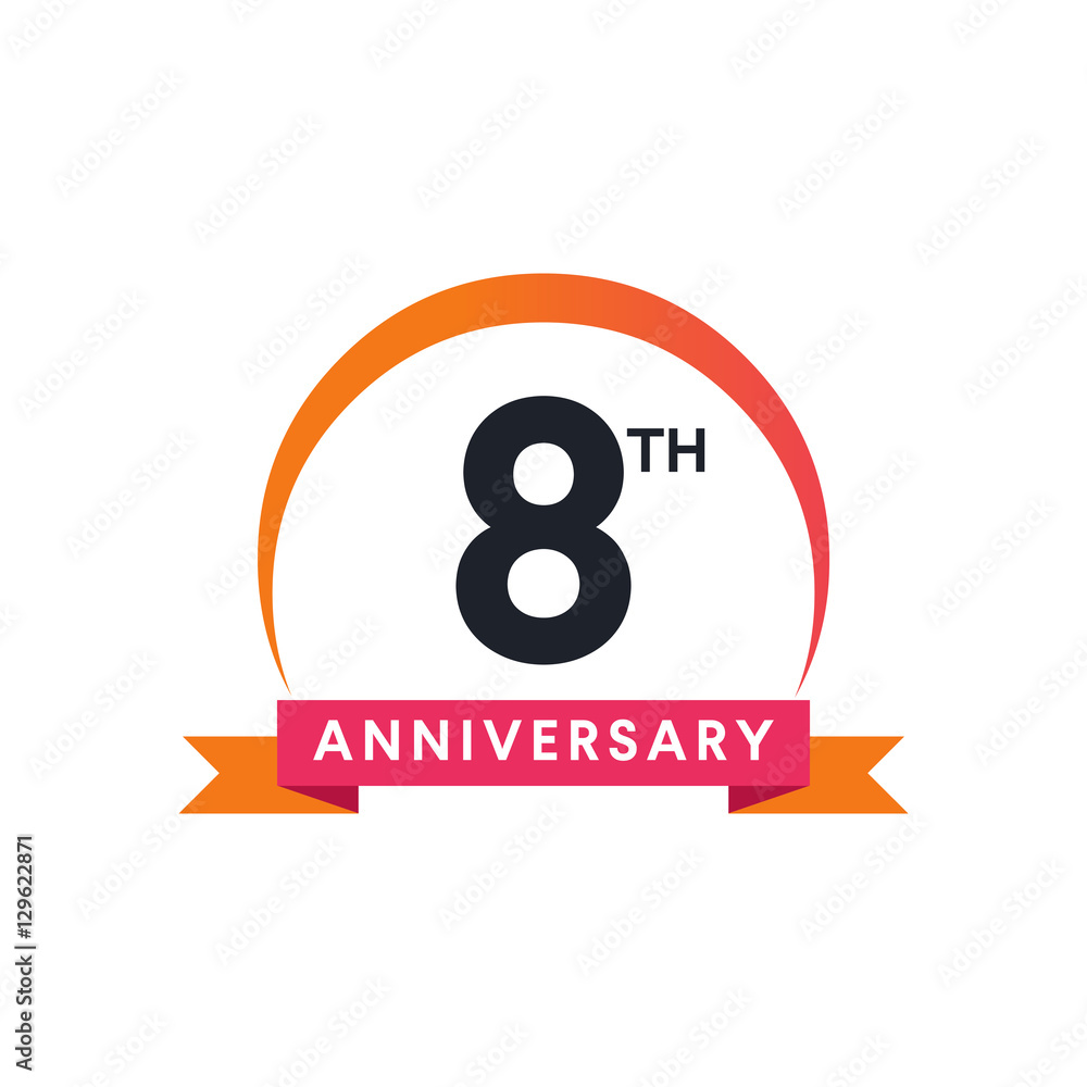 8 Th anniversary ribbon logo with crescent moon shape 8 Th anniversary ribbon logo with crescent moon shape