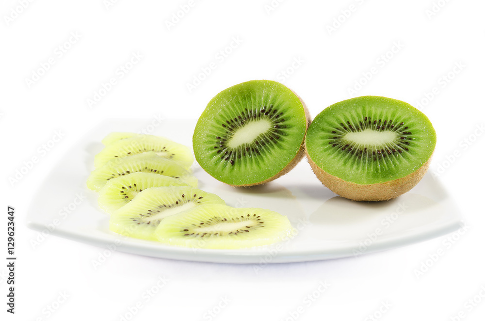 Kiwi fruit and slices over white isolated background Kiwi fruit and slices over white isolated background