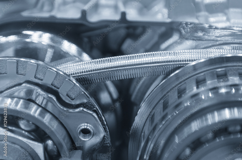Fototapeta premium The steel belt of the automatic transmission gear box at the car