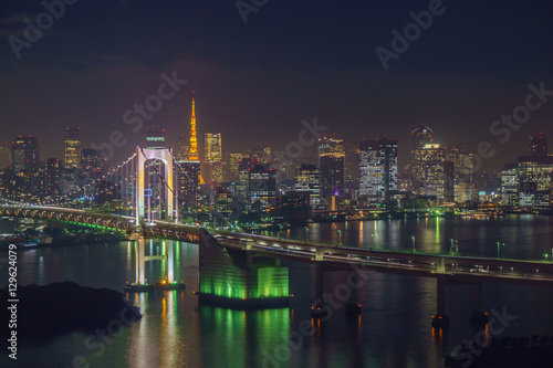 Tokyo tower and rainbow bridge in Tokyo, Japan.