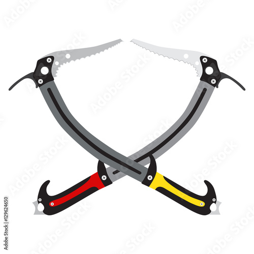 Ice pick, axe for climbing, mountain tourism in flat style.