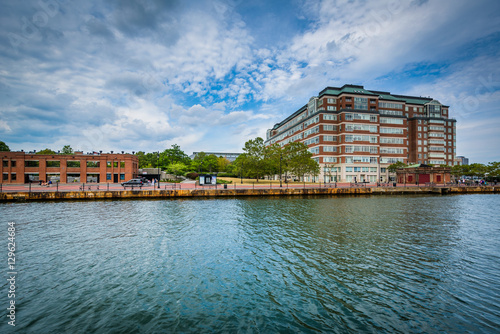 Buildings along the Charles River waterfront in Charlestown, Bos