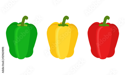 Set of red, yellow, green sweet bell pepper. Flat style.