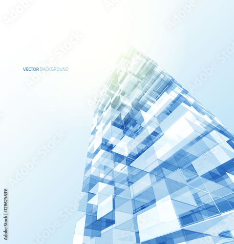 Modern blue glass wall of office building
