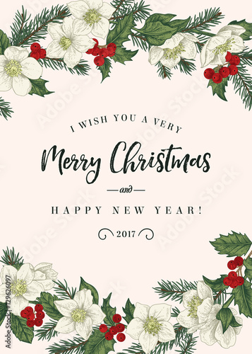 Greeting Christmas card in vintage style.