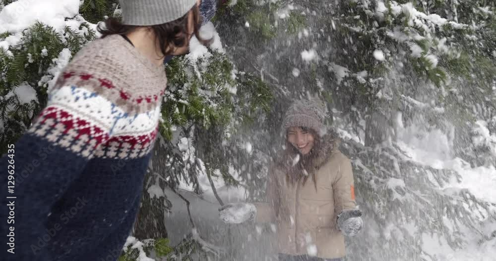 Couple Winter Forest Walking Man And Woman Throwing Snow Having Fun In Snowy Park Slow Motion 60 Couple Winter Forest Walking Man And Woman Throwing Snow Having Fun In Snowy Park Slow Motion 60