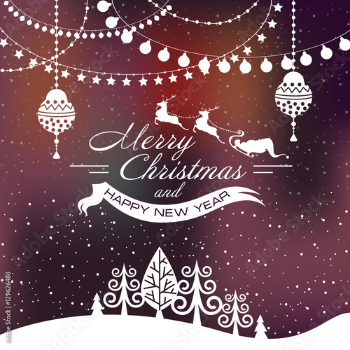 Decorative Christmas garland and beautiful landscape