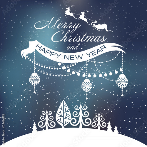 Decorative Christmas garland and beautiful landscape. vector illustration