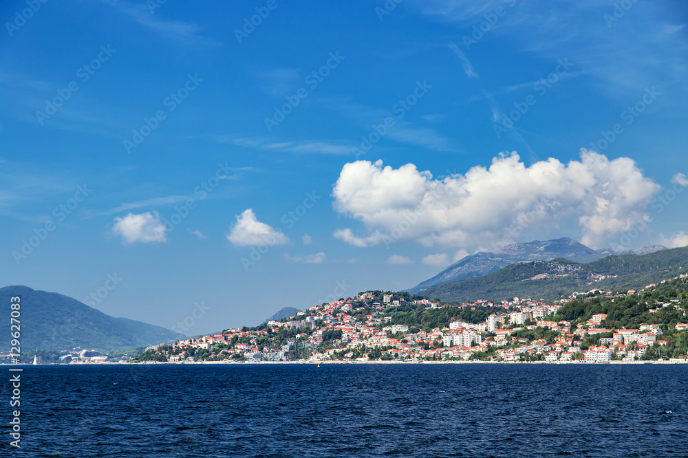 Panorama view at Herceg Novi city and high mountain, Montenegro