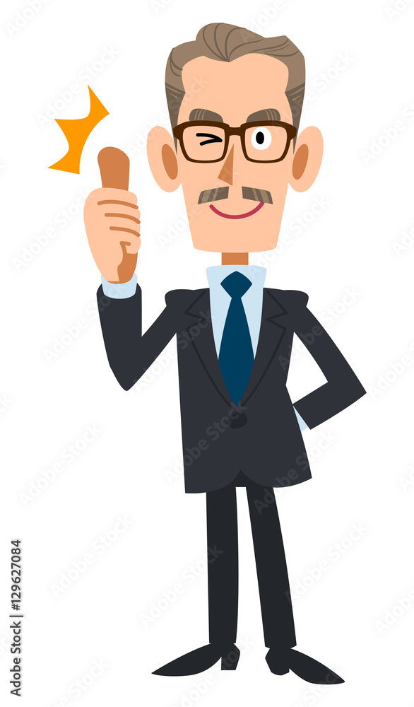 スーツを着た年配の男性が褒める