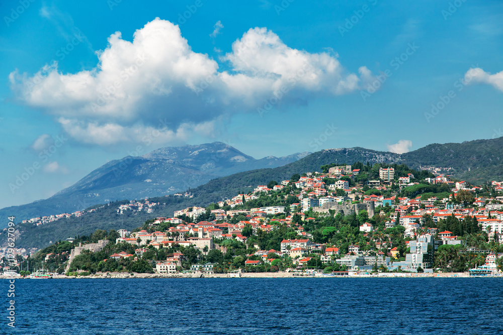 Panorama view at Herceg Novi city and high mountain, Montenegro
