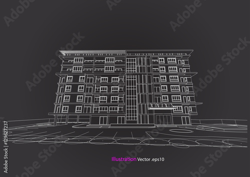 commercial building structure architecture abstract drawing, 3d illustration vector