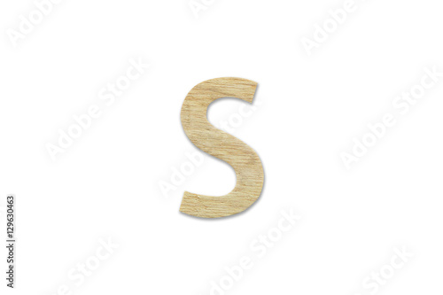 english alphabet S made from wood isolated on white background