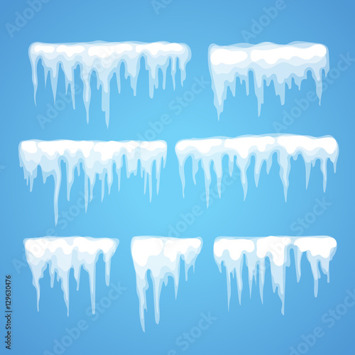 Vector icicle and snow elements clipart. Different snow cap