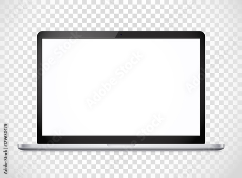 Modern laptop computer vector mockup isolated on transparent. Ve
