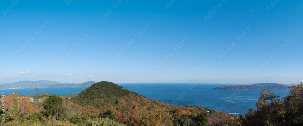 初冬の瀬戸内海　パノラマ風景(香川県高松市から播磨灘、小豆島方面を望む)