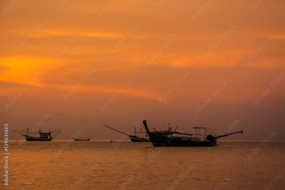 Boat on the sea in twilight time Boat on the sea in twilight time