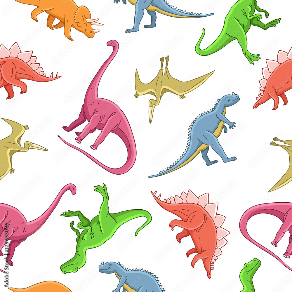 Obraz premium Seamless vector pattern of different dinosaurs