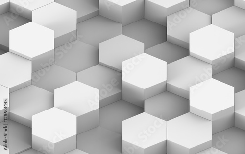 White And Grey Hexagon Background Texture. 3d render